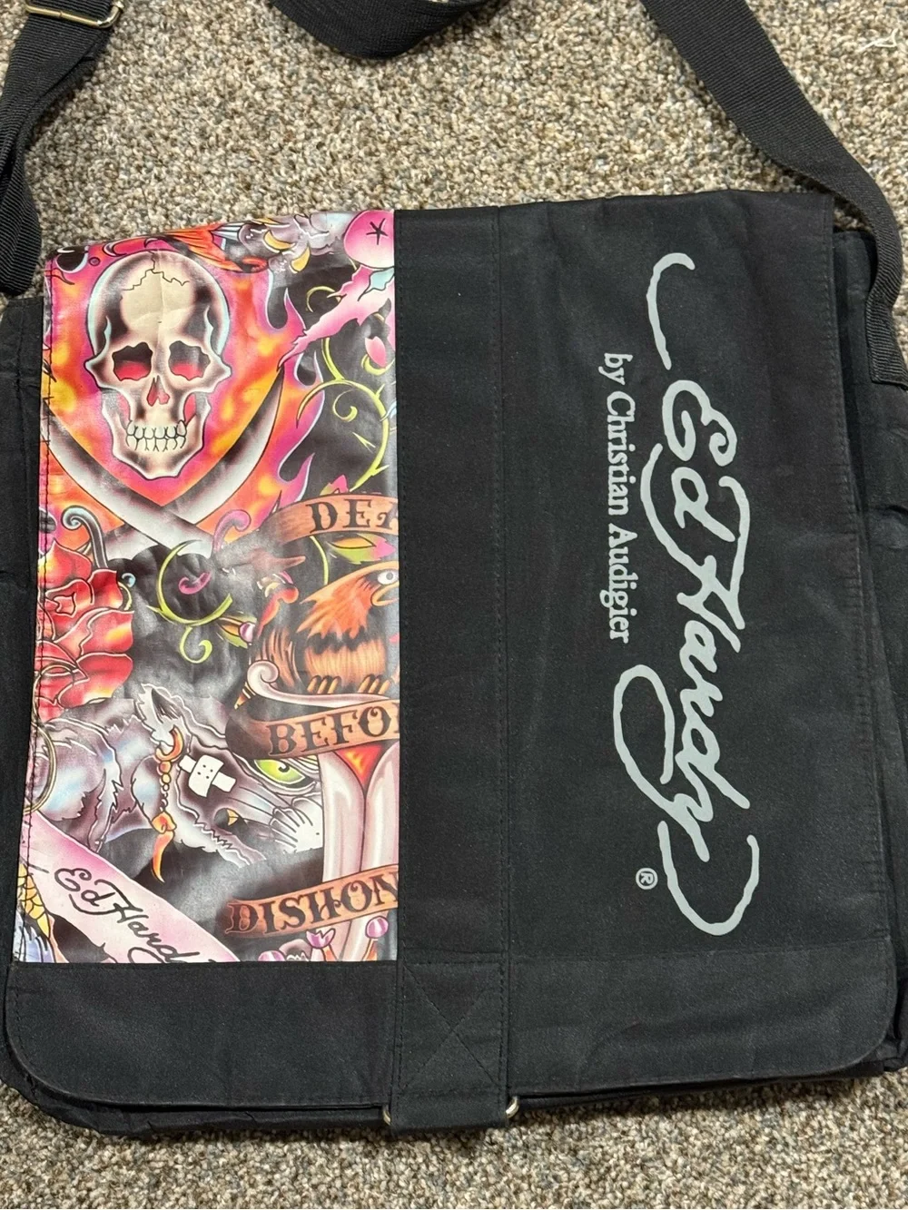 Ed Hardy by Christian Audigier Black Messenger Bag 💀 Death Before Dishonor